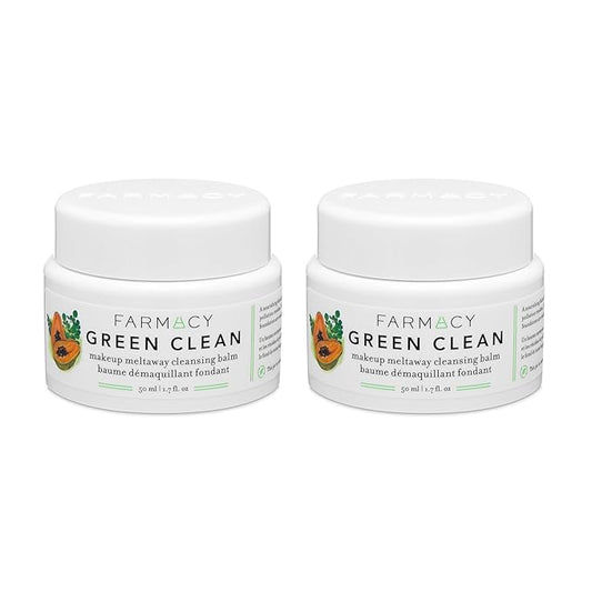 Farmacy Makeup Remover Cleansing Balm Bundle - Green Clean Waterproof Makeup Remover + Oil Based Cleanser - Gentle Exfoliating Double Cleanser - Melts From Balm to Milky Lather (50ml, 2 Count)