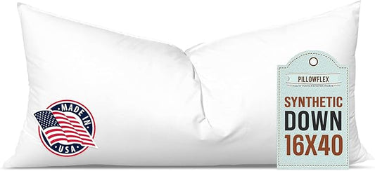 Pillowflex Synthetic Down Pillow Insert - 16x40 Down Alternative Pillow, Ultra Soft, Large Rectangle Body Sleeping Pillow, Lumbar, Long, Back - 1 Decorative Pillow Form