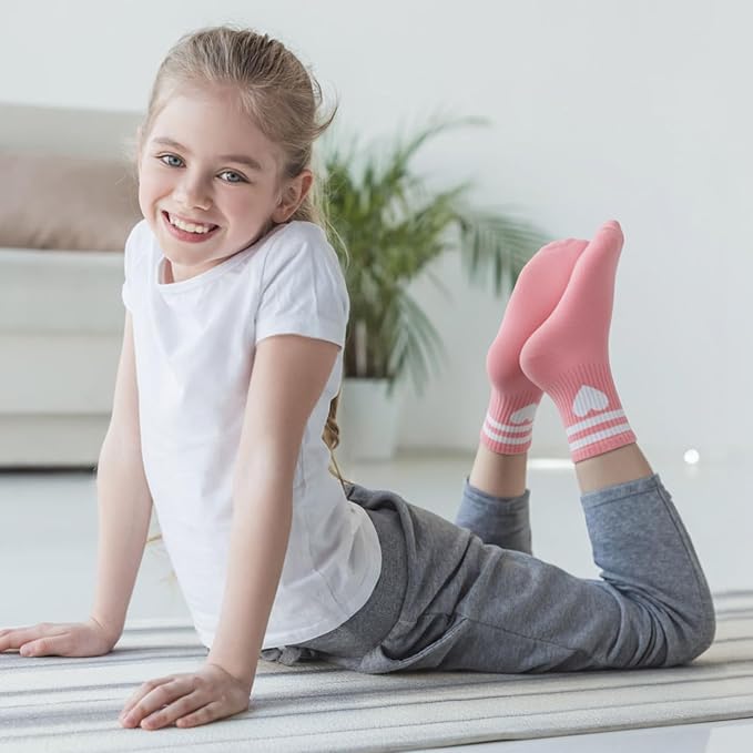 HONGTEYA Kids Socks for Girls Boys Soft Stretch Cotton Crew Seamless Athletic Socks School Uniform 4-12 Years 5 Packs