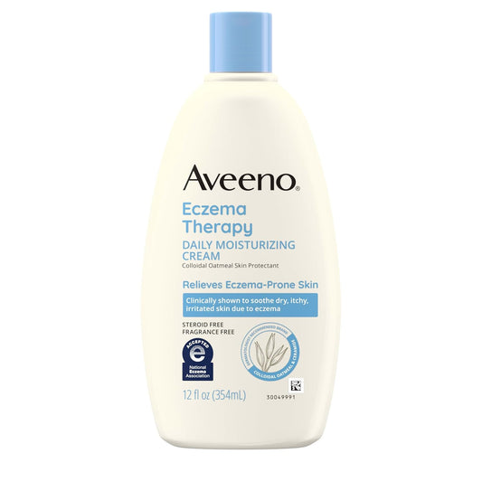 Aveeno Eczema Therapy Daily Moisturizing Body Cream for Sensitive Skin, Soothing Eczema Relief Cream, Colloidal Oatmeal & Ceramide for Dry & Itchy Skin, Steroid- & Fragrance-Free, 12 oz