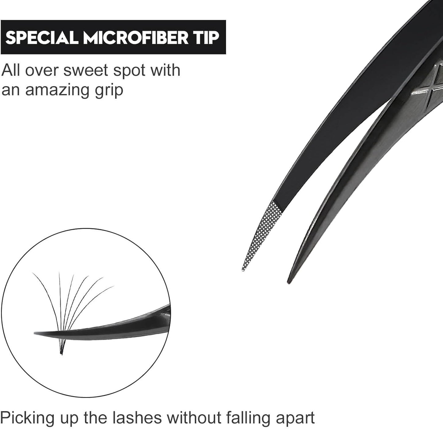 Ms.Queen Isolation Tweezers for Eyelash Extensions, Fiber Grip Dolphin Shape Lash Tweezers for Classic & Individual Eyelash Extensions,Black