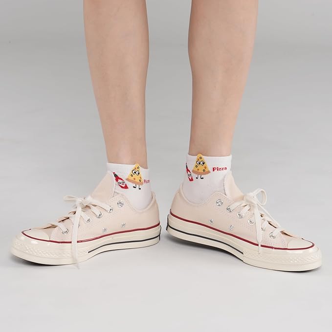 kikiya socks Women Ankle | 4-6 Pairs Heart Design Cute Animal Graphic Novelty Fruit Print Ladies Girls Cotton Socks | US 6-8