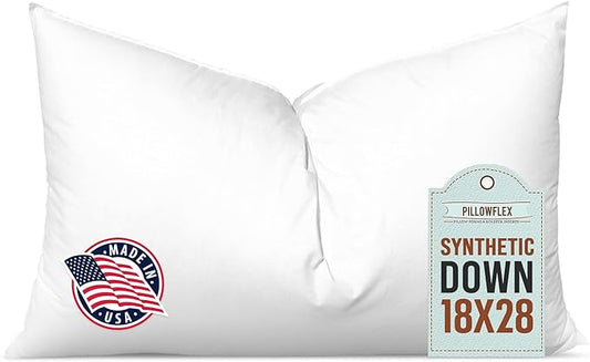 Pillowflex Synthetic Down Pillow Insert - 18x28 Down Alternative Pillow, Ultra Soft, Large Rectangle, Lumbar, Back, Sofa, Sleeping Pillow - 1 Decorative Pillow Form