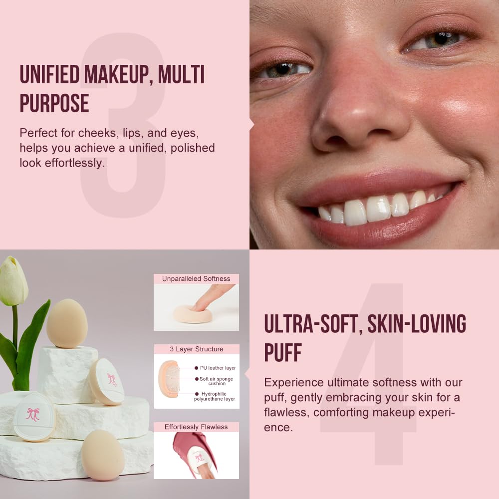 Multi-Use Makeup Cream Blush Stick, Unidollss 3-in-1 Buildable Powder Blush Stick for Cheeks, Eyes, and Lips, Hydrating formula, All day wear, Easy Application with Thumb Puff Included (01 WHISPER)