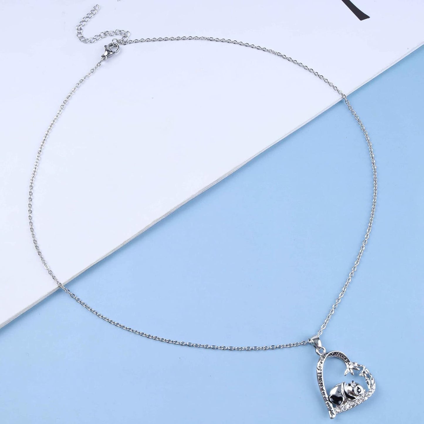 Silver Crystal Panda Necklace Choker Vintage Heart Panda Pendant Cute Animal Necklace Charm Jewelry I Love You Forever Birthday Gifts for Kids Women and Girls