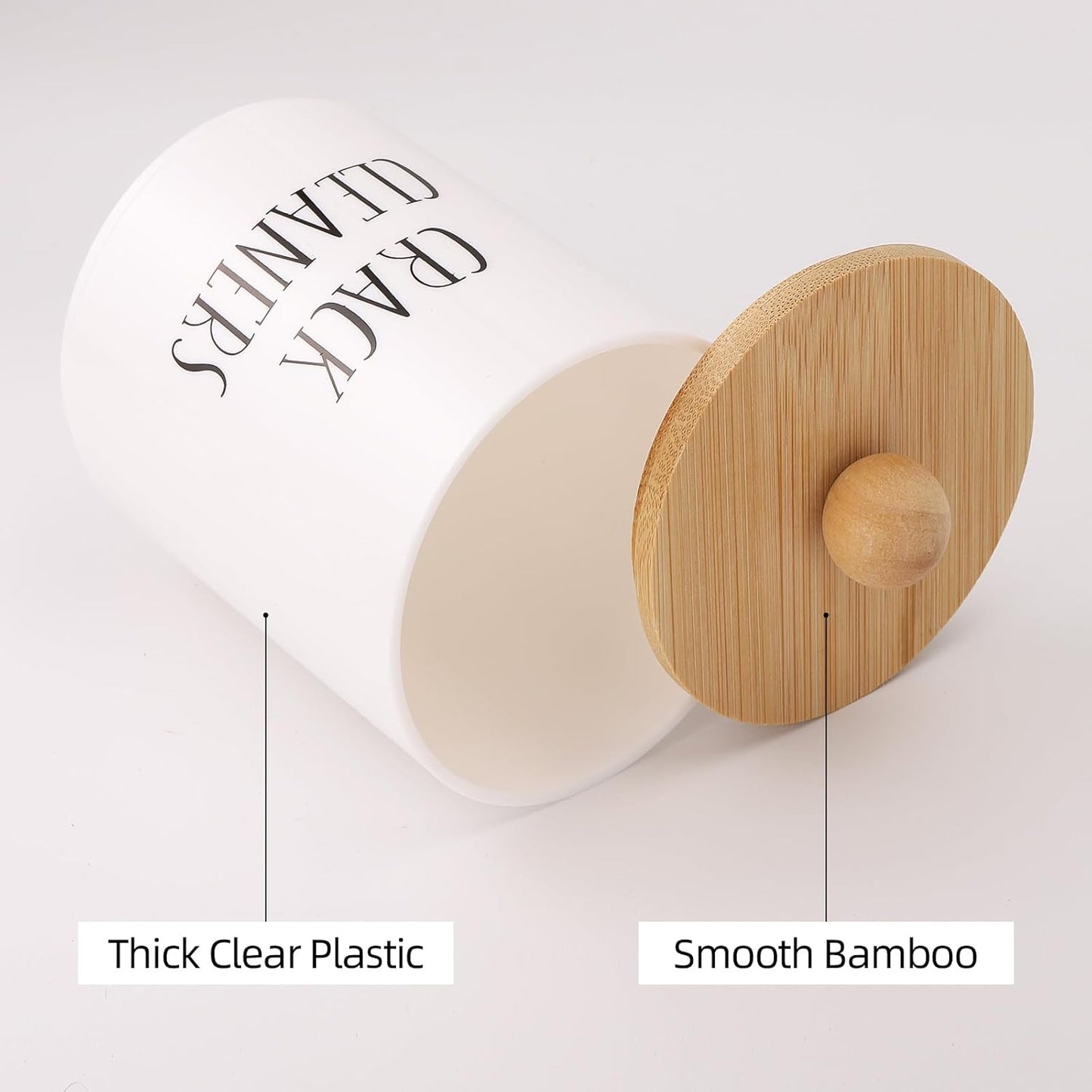 Tbestmax 4 Pack Qtip Holder Dispenser White Plastic Apothecary Jars for Bathroom Organizer, 10oz Storage Containers for Cotton Ball, Cotton Swab, Floss