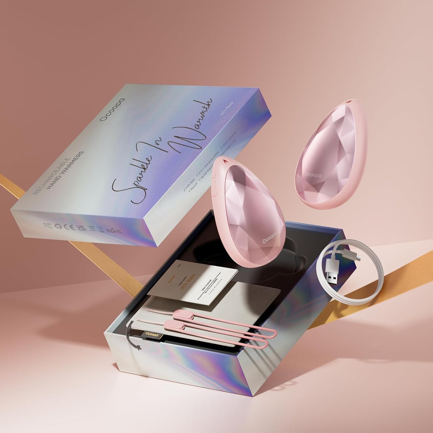 OCOOPA Women Rechargeable Hand Warmers 2 Pack, Portable, Stylish, Diamond-Shape Magnetic Electric Handwarmer, Reusable Pocket Heater, 2025 Tech Gifts for Christmas, Raynaud, Hiking, Camping, UT4 Rare