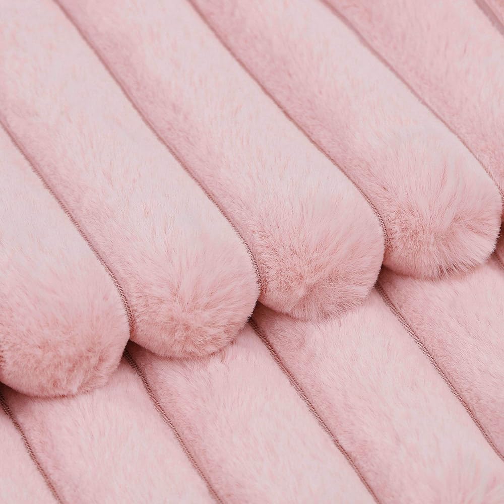 MADIZZ Set of 2 Faux Wool Plush Decorative Throw Pillow Covers 16x16 Inch Pink Fluffy Striped Soft Decorative Cushion Cover for Sofa Bedroom Pillow Shell