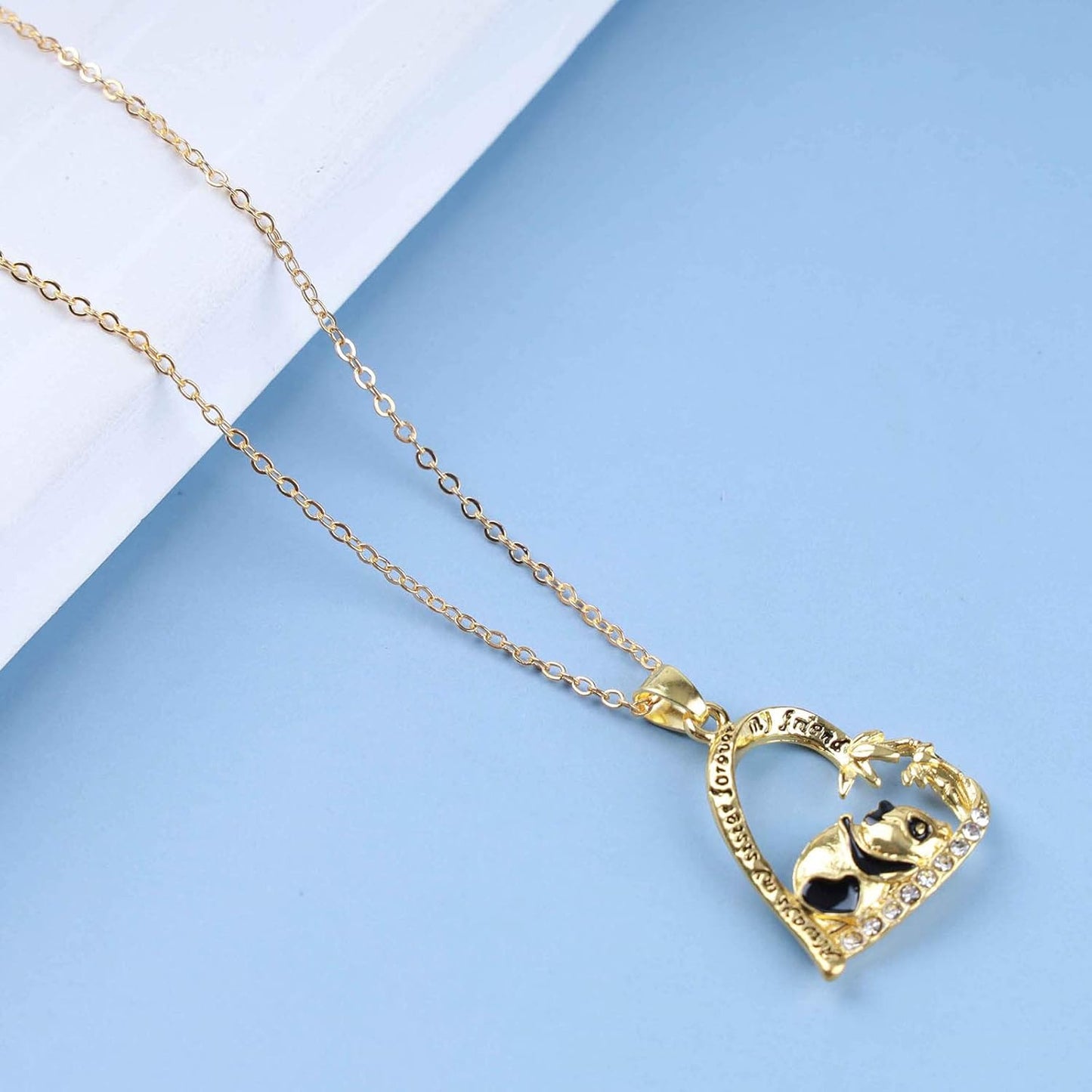 Silver Crystal Panda Necklace Choker Vintage Heart Panda Pendant Cute Animal Necklace Charm Jewelry I Love You Forever Birthday Gifts for Kids Women and Girls