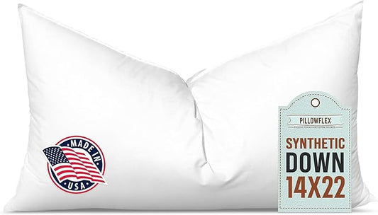 Pillowflex Synthetic Down Pillow Insert - 14x22 Down Alternative Pillow, Ultra Soft, Small Rectangle, Lumbar, Travel, Neck, Sleeping Pillow - 1 Decorative Pillow Form