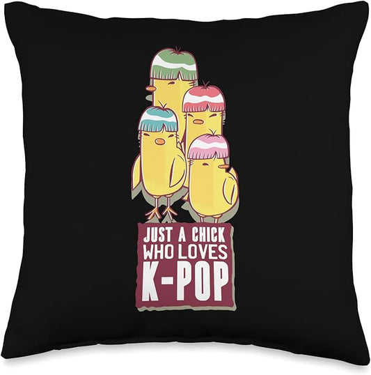 Kpop Idol Merch Gift Ideas Funny K-Pop Fangirl Korean Musical Chicks Throw Pillow, 16x16, Multicolor