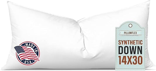 Pillowflex Synthetic Down Pillow Insert - 14x30 Down Alternative Pillow, Ultra Soft, Large Rectangle Body Sleeping Pillow, Lumbar, Long, Back - 1 Decorative Pillow Form