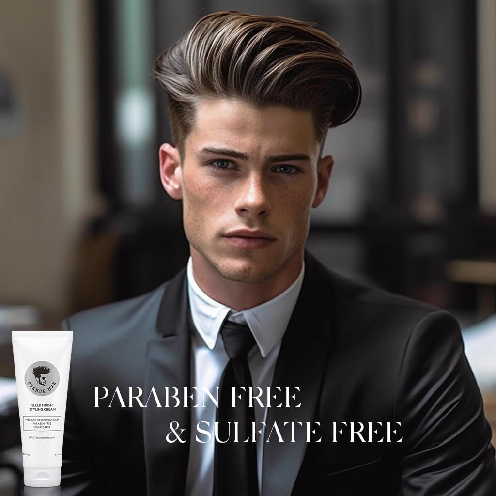 Avenue Man Sleek Finish Cream - 7 oz - Hair Styling Cream for Men with Acai & Soy Protein - Hair Putty for Smooth Control & Structure - Hair Paste for Men for Textured, Slick Back or Classic Looks