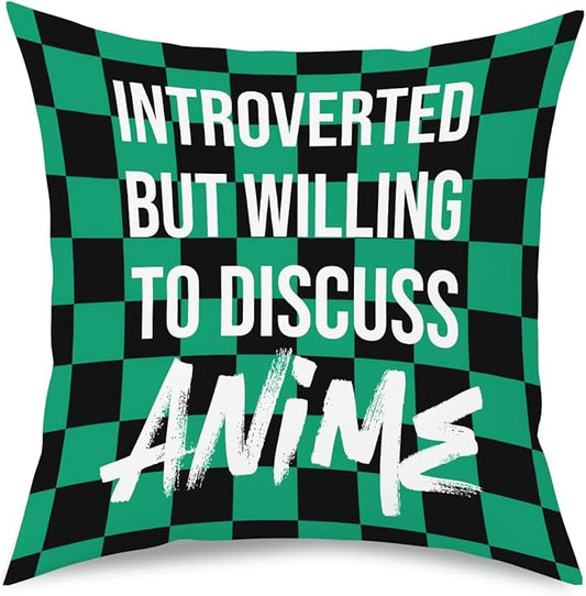 Anime Decor, Introverted But Willing to Discuss Anime Room Decorative Throw Pillow Covers, Girls Anime Gifts Anime Lovers for Home Living Room Girl Women Bedroom Decoration Gifts Black