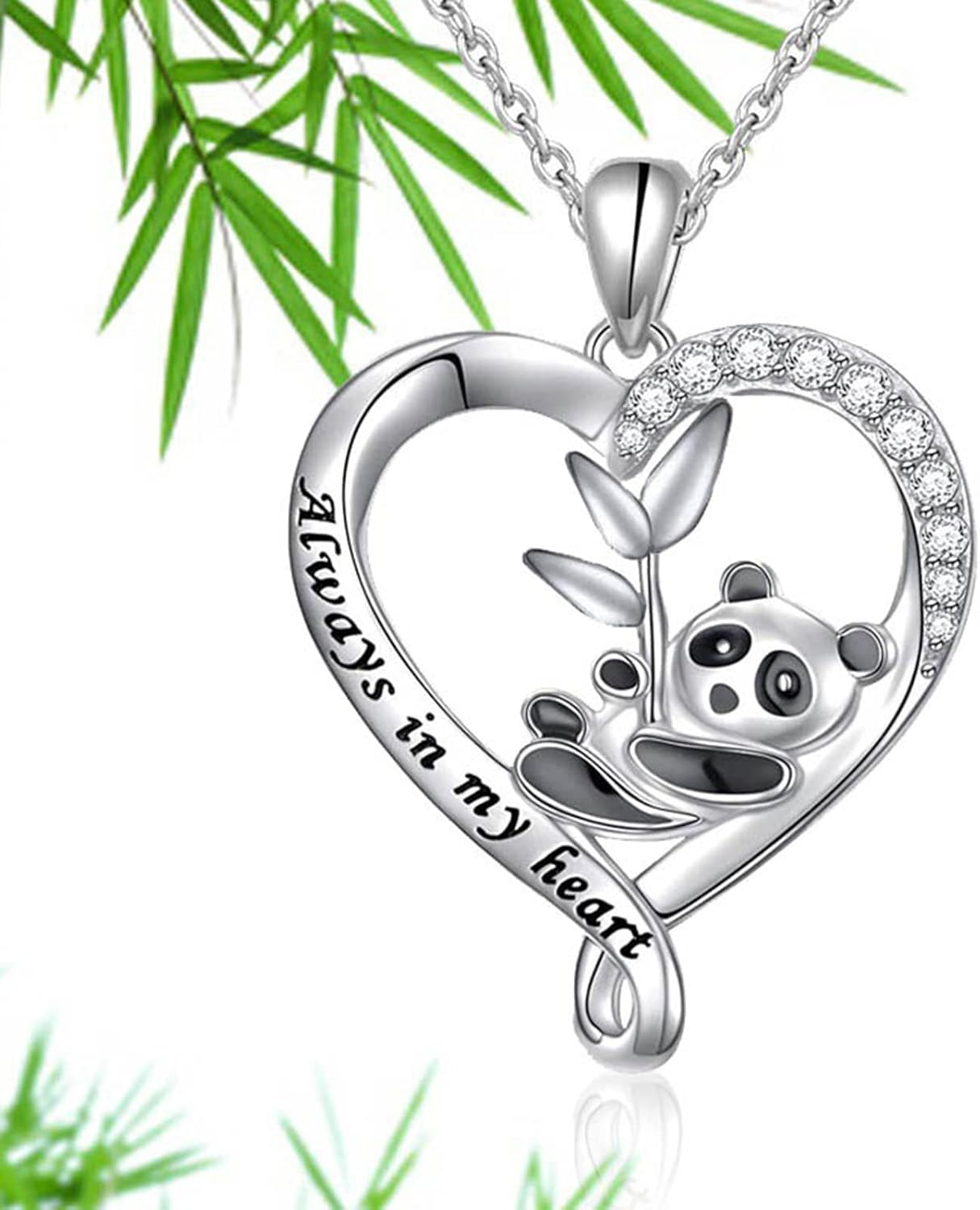 Silver Crystal Panda Necklace Choker Vintage Heart Panda Pendant Cute Animal Necklace Charm Jewelry I Love You Forever Birthday Gifts for Kids Women and Girls