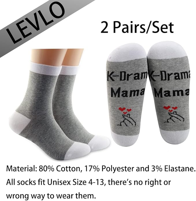 LEVLO Funny K-Drama Lovers Gifts K-Drama Mama Hand Heart Socks for Korean Movie TV Series Fans
