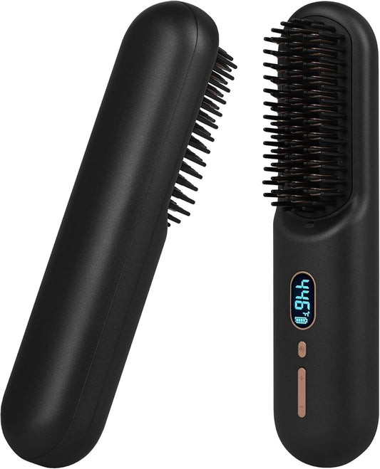 Rechargeable Hot Hair Brush Straightener Heat Pressing Combs Ceramic Electric Straightening Comb, Anti Burn for Natural Black Hair Beard Wigs Holiday Gifts