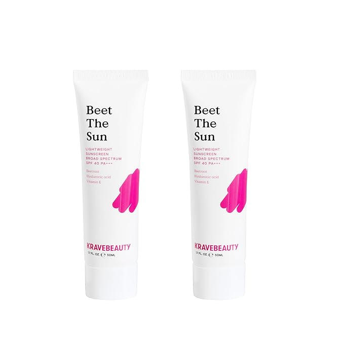 KraveBeauty Beet The Sun SPF 40 Duo – Korean-Inspired Daily Broad Spectrum Sunscreen, Non-Greasy, No White Cast, Vegan & Cruelty-Free, 1.7 fl oz x2