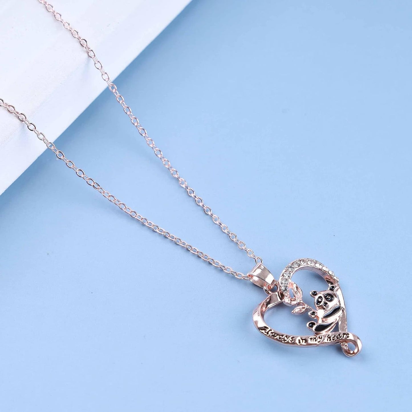 Silver Crystal Panda Necklace Choker Vintage Heart Panda Pendant Cute Animal Necklace Charm Jewelry I Love You Forever Birthday Gifts for Kids Women and Girls