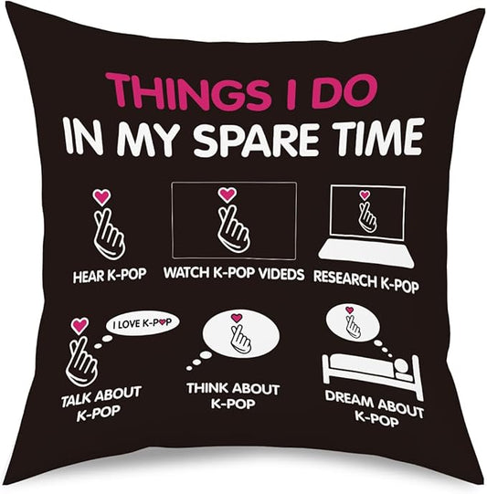K-pop Decor, Just a Girl Who Loves K-pop Room Decor, Girls K-pop Gifts Rustic Anime Lovers Throw Pillow Covers for Living Room Home Girl Bedroom Decoration Gifts