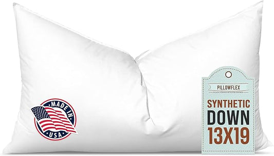 Pillowflex Synthetic Down Pillow Insert - 13x19 Down Alternative Pillow, Ultra Soft, Small Rectangle, Lumbar, Travel, Neck, Sleeping Pillow - 1 Decorative Pillow Form