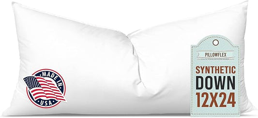 Pillowflex Synthetic Down Pillow Insert - 12x24 Down Alternative Pillow, Ultra Soft, Large Rectangle, Lumbar, Travel, Neck, Sleeping Pillow - 1 Decorative Pillow Form