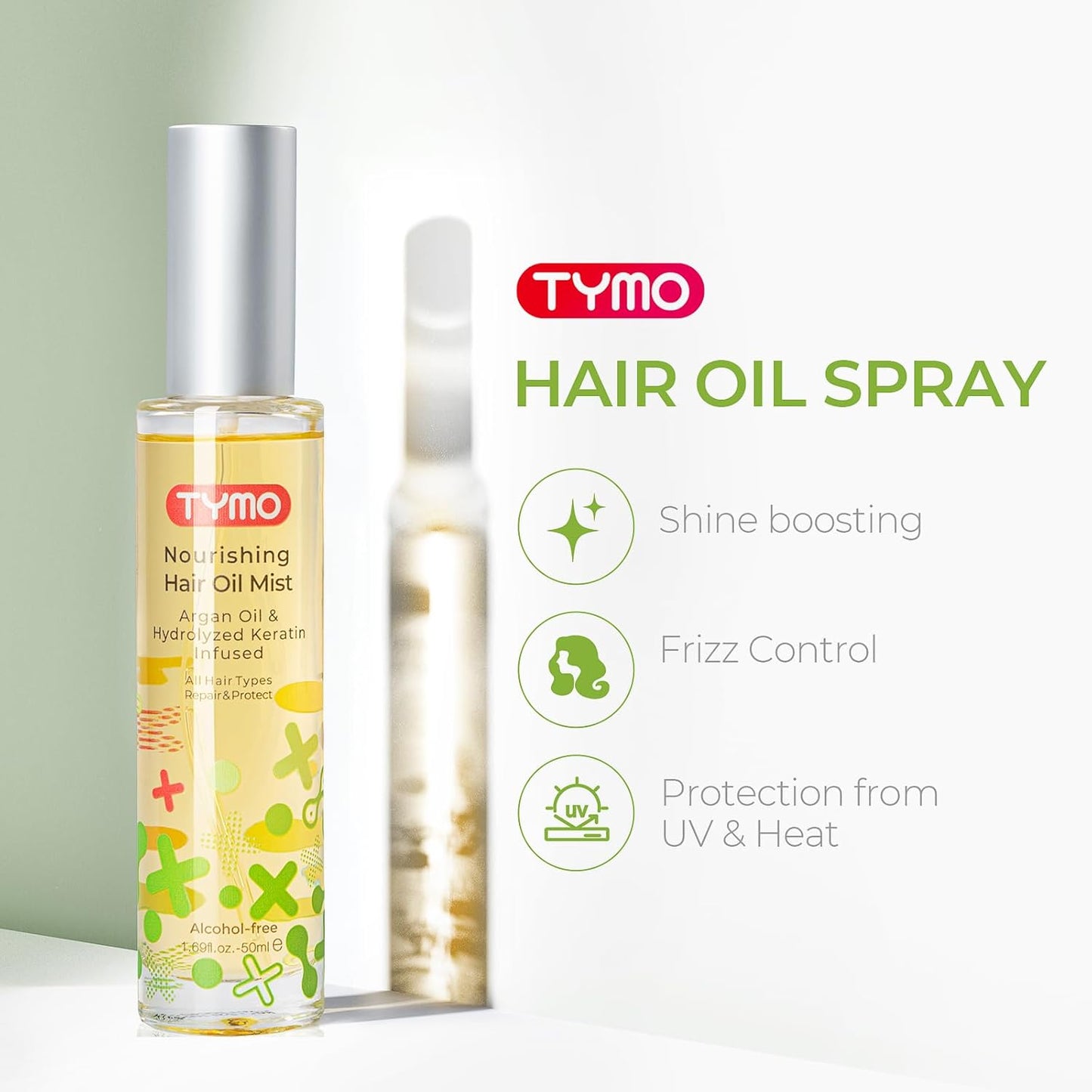 TYMO Argan Hair Oil Spray - Hydrating Veganic Natural 6 Blend Oil for Frizzy & Dry Hair, Organic Pure Formula, Daily Use Hair Treatment, Smooth Damaged Ends, Olive Oil & Vitamin E Infused, Pack of 2