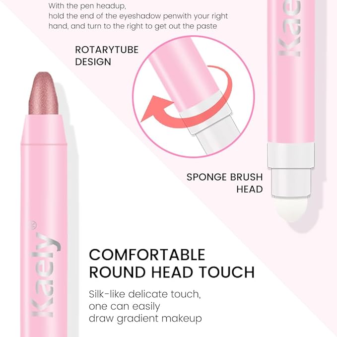 evpct 2Pcs Cream Eye Shadow Brightener Sticks Set for Eyes Waterproof, Champagne & Rose Gold Shimmer Cream Eyeshadow Applicator Stick Long Lasting Pigmented Eye Makeup sombras en crema para ojos 17+37