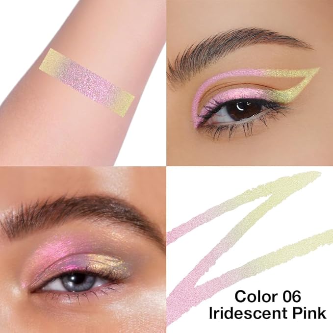 evpct Chameleon Duo Chrome Liquid Eyeliner, Iridescent Pink Glitter Metallic Shimmer Liquid Eyeliner, Multichrome Color Shift, Long Lasting Waterproof Eye Liner Eyeshadow Pencil Face Glitter Makeup