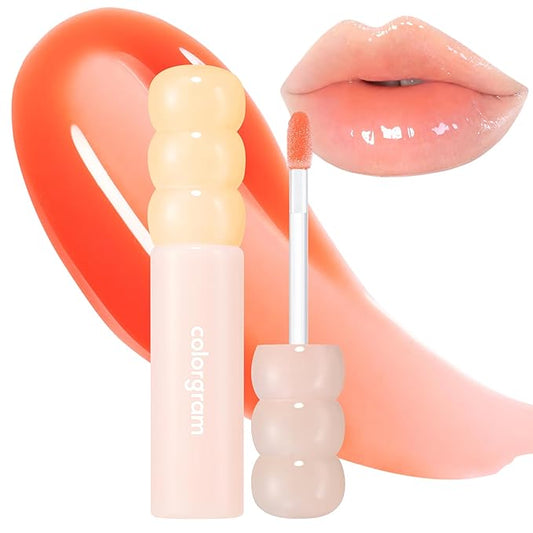COLORGRAM FRUITY GLASS GLOSS 02 CHEWY TANGERINE | Non-Sticky Glossy Lip Tint with Glass-Like Shine | Long-Lasting Hydrating Lip Gloss for Smooth & Plump Lips