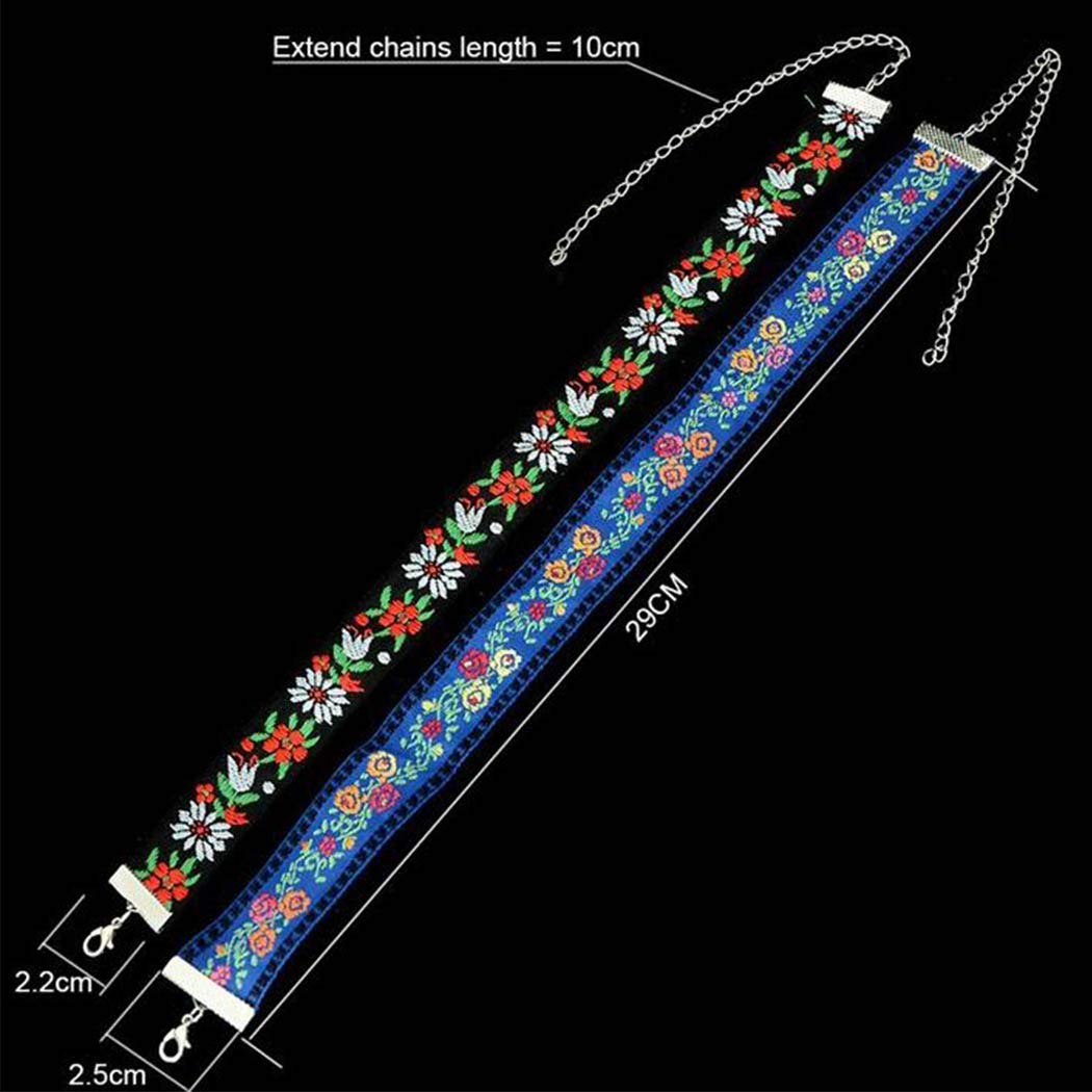 Boho Necklace Flower Choker Necklace Leaves Chain Necklace Jewelry for Women and Girls (Blue)