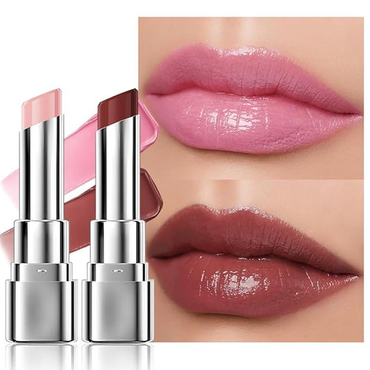 2Pcs Tinted Lip Balm Moisturizing Lipstick – Deep Rose Colored Bean paste & Soft Pale Pink Sheer Hydrating Lip Color for Dry Lips – Nourishing Lip Balm for All Women with a Subtle Natural Scent