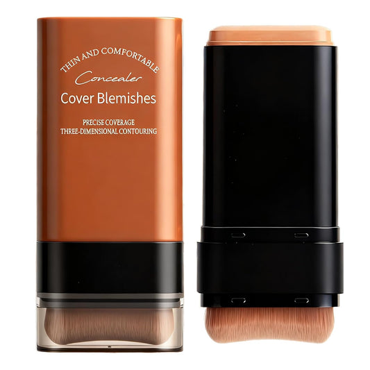 Face Foundation Concealer Stick,2-in-1 Long-wear Lightweight Contour Brighten Stick Blemish with Brush, Waterproof, Hydrating Full Coverage Dark Circles & Blemishes(4# Wheat Color)