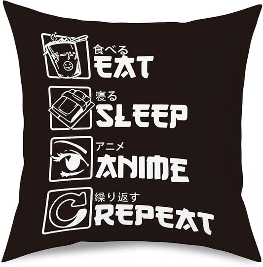 Anime Decor, Just a Girl Who Loves Anime Anime Room Decorative Throw Pillow Covers, Girls Anime Gifts Anime Lovers for Home Living Room Women Girl Bedroom Decoration Gifts Black