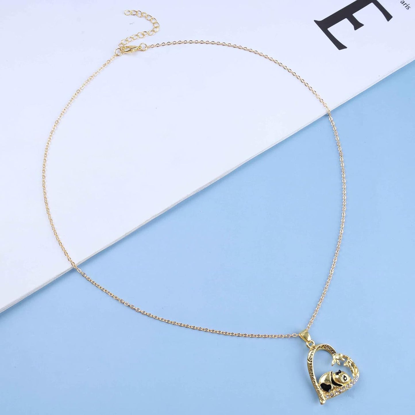 Silver Crystal Panda Necklace Choker Vintage Heart Panda Pendant Cute Animal Necklace Charm Jewelry I Love You Forever Birthday Gifts for Kids Women and Girls