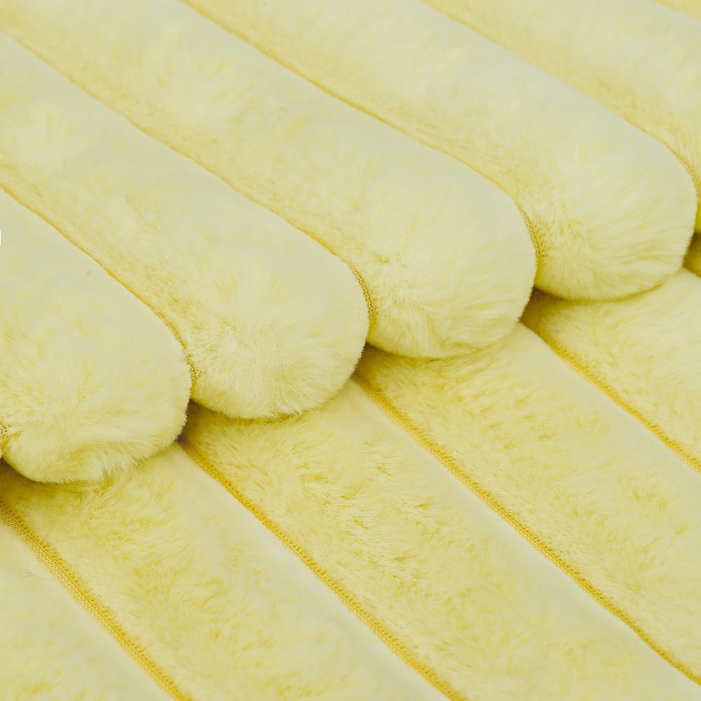 MADIZZ Set of 2 Faux Wool Plush Decorative Throw Pillow Covers 16x16 Inch Yellow Fluffy Striped Soft Decorative Cushion Cover for Sofa Bedroom Pillow Shell