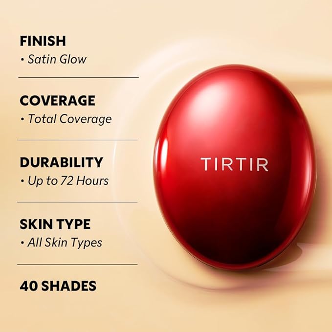 [*Mini Size*] TIRTIR Mask Fit Red Cushion Foundation | Full coverage, Weightless, Skin fit, Satin Glow Finish, Korean Makeup, beauty, Tattoo cover up, Buildable (#17W French Vanilla, 0.15 Fl Oz)