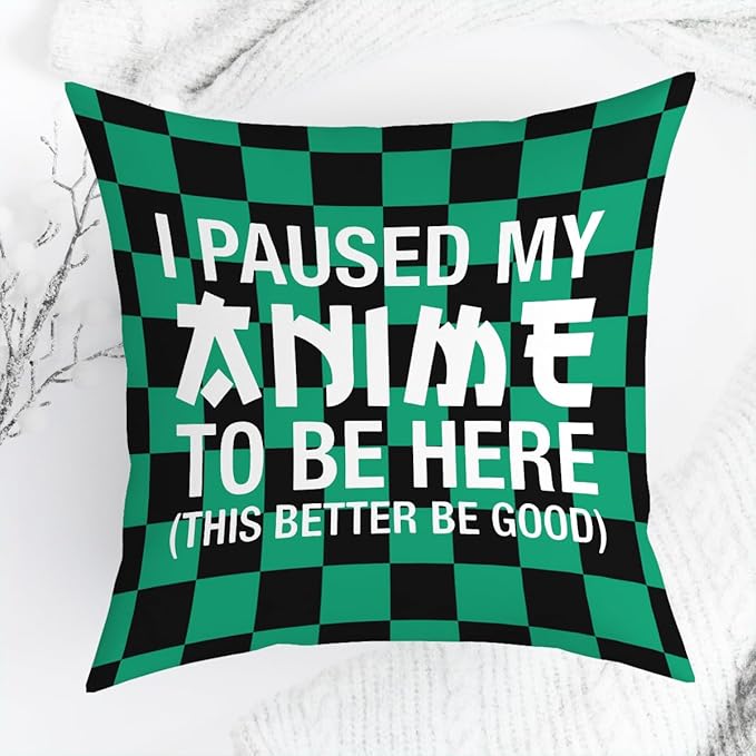 Anime Decor, I Paused My Anime to Be Here Anime Room Decorative Throw Pillow Covers, Girls Anime Gifts Anime Lovers for Home Living Room Girl Women Bedroom Decoration Gifts Black