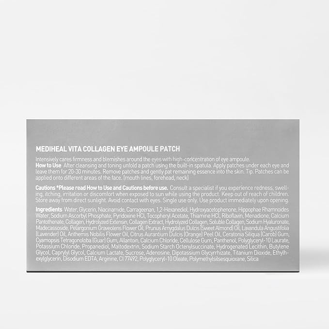 Mediheal Vita Collagen Under Eye Patches for - Korean Hydrogel Eye Pads (60 patches) with 7 Vitamin & 5 Micro Collagen. Moisturizng & Non Irritating Eye Gel Mask. Sealing Cap Included.