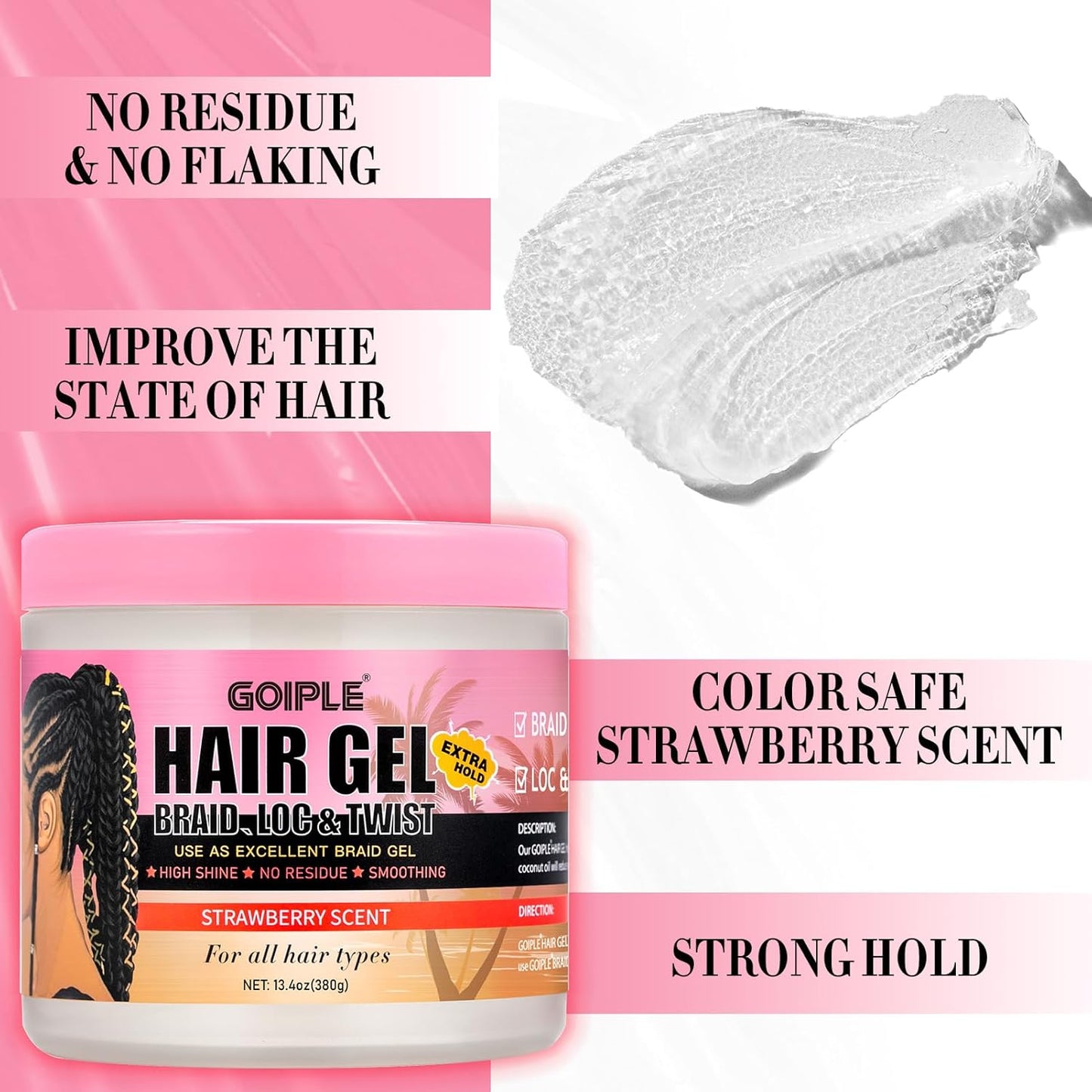 13.4oz Braiding for Twist, Locs, Braids, No Flake Extra Hold High Shine Braid Gel & Edge Control, Loc Gel Long Lasting for Locks, Cornrows Smooths & Tames Frizz Braiding Wax for All Hair Braid Types