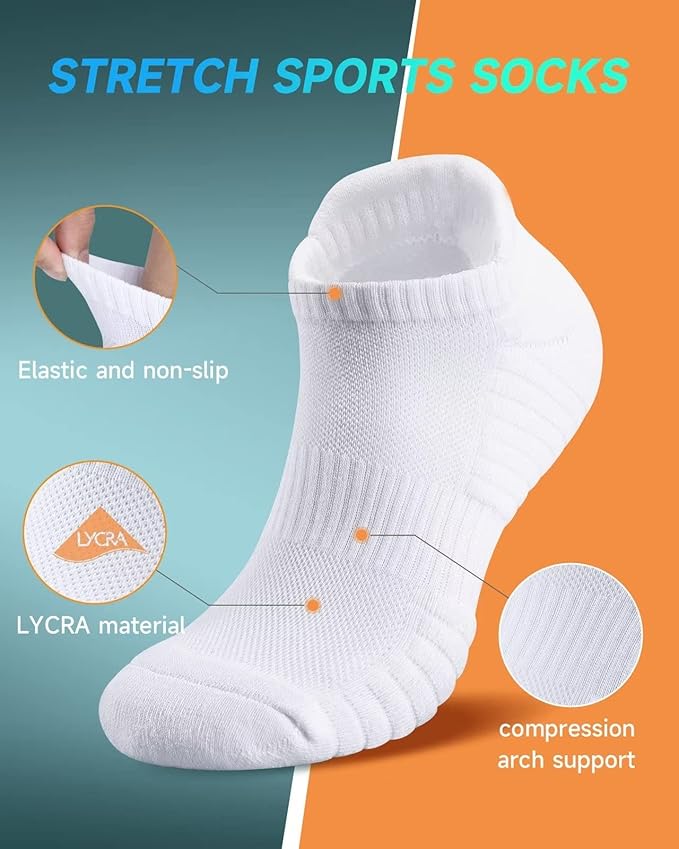 TANSTC Mens Socks,6 Pairs Anti-Blister Cushioned Breathable Cotton Athletic Ankle Running Sports Women Sock