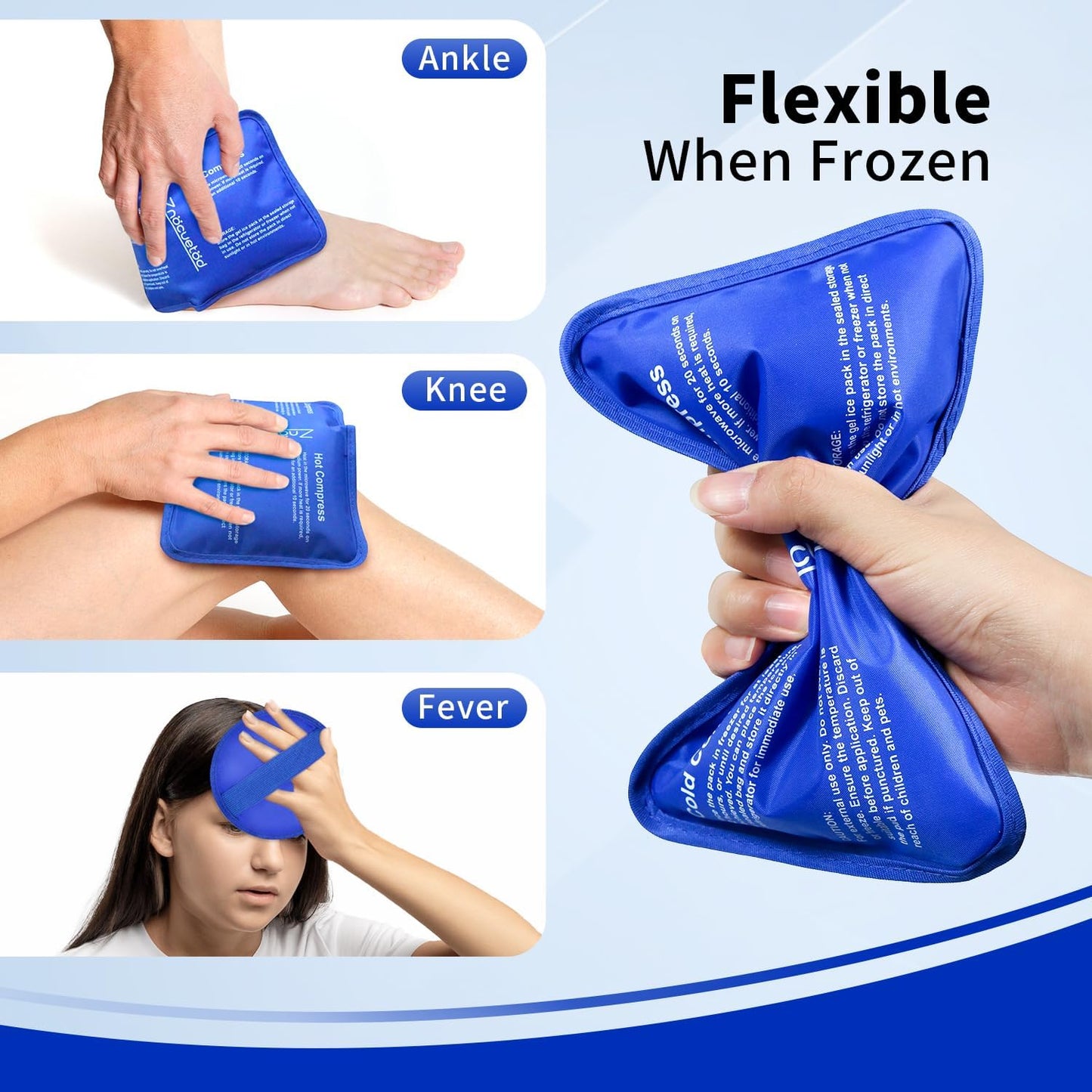 Gel Ice Pack for Injuries Reusable Soft Freezer Ice Bag with Strap- Hot Cold Compress Packs for Swelling Bruises Surgery Knee Shoulder Foot Back Ankle Neck Elbow Wisdom Tooth-2 Pack