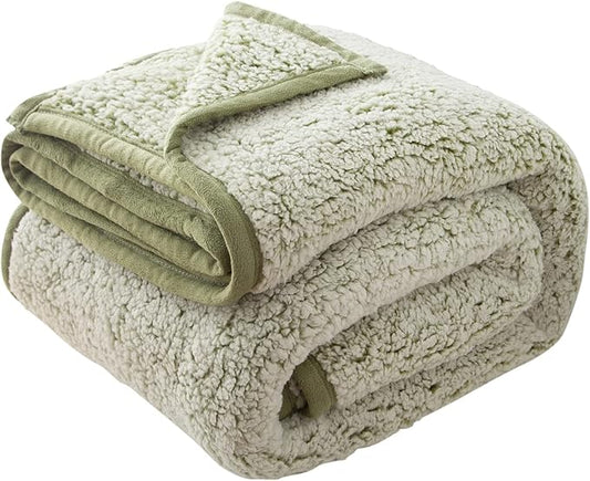 EMME Soft Sherpa Fleece Blanket Reversible Plush Fluffy Large Blanket, Light Weight Warm Decorative Boho Blanket Cover for Sofa, Couch, Bedroom,Travel(Plush Sage,108"x90")