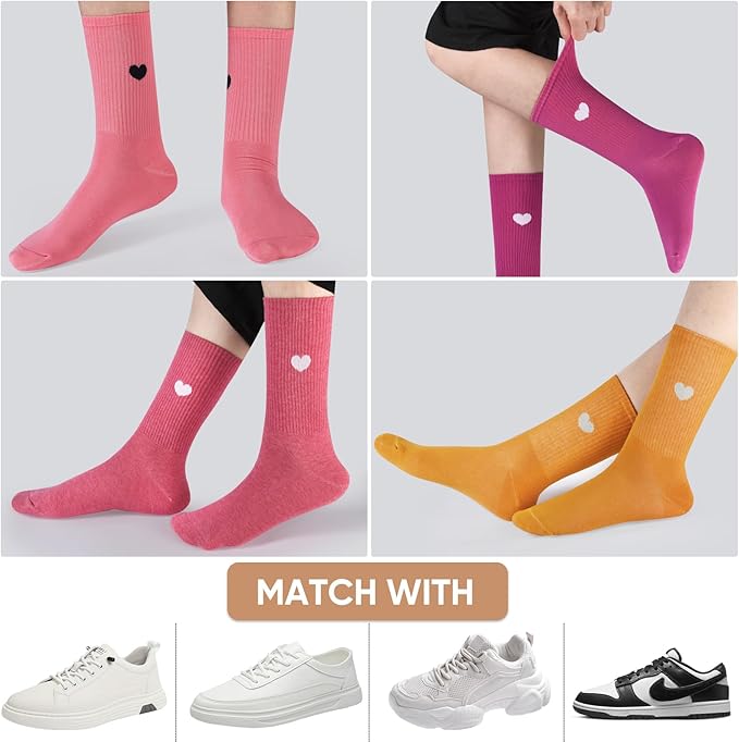 Corlap Women's Cute Cotton Crew Athletic Running Socks - Ankle High, Novelty Fun Heart Design 5-Pairs (Gift Box)