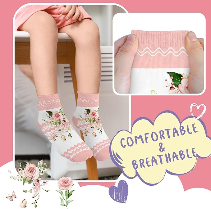 Queenshin Animal Flowers Dance Socks Girls Novelty Toddler Kids Crew Ankle Socks 6 Pairs 3-14Y Birthday Gift