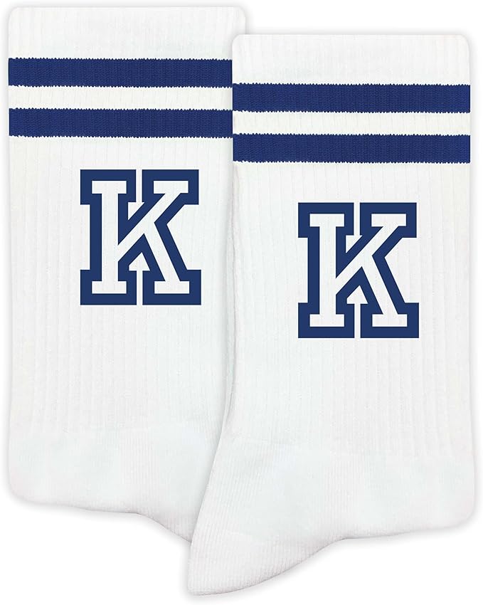 Striped Initial Socks with the Letter in Navy Blue, Socks for Adult, Teens, Men&Women Socks, Gifts for Friends, Family, etc.