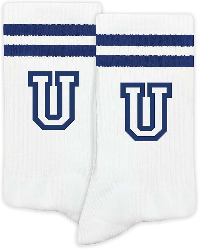 Striped Initial Socks with the Letter in Navy Blue, Socks for Adult, Teens, Men&Women Socks, Gifts for Friends, Family, etc.