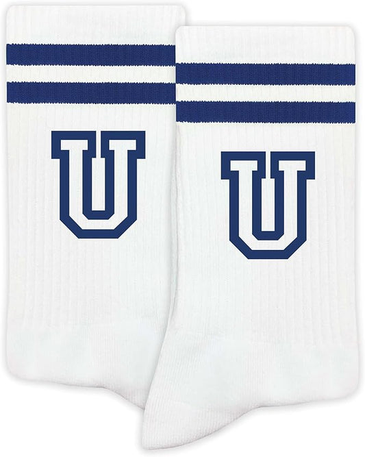 Striped Initial Socks with the Letter in Navy Blue, Socks for Adult, Teens, Men&Women Socks, Gifts for Friends, Family, etc.