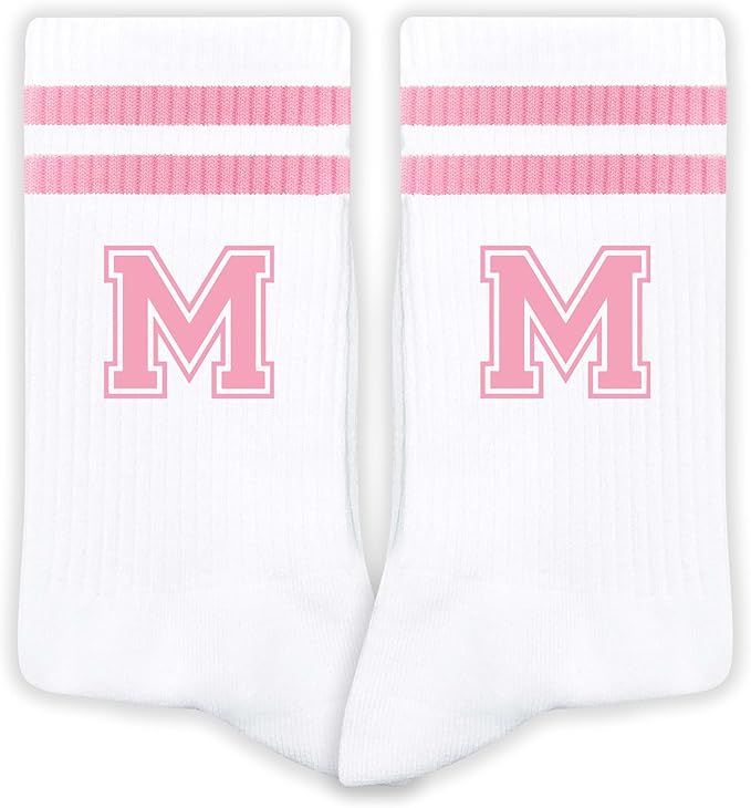 Pink And White-Striped Letter Socks, Sports Socks For Women, Pink Team socks, Friends And Family, Birthday Gift.