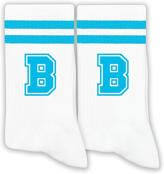 Sky Blue Initial Stripes Socks,Letter Socks Gifts for Birthday,Christmas,Back-to-school Season,etc.